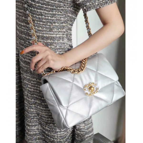 Replica Chanel 19 Flap Bag - Silver AS1160 - Image 5