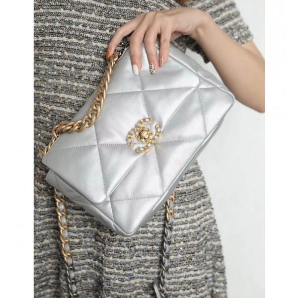 Replica Chanel 19 Flap Bag - Silver AS1160 - Image 6