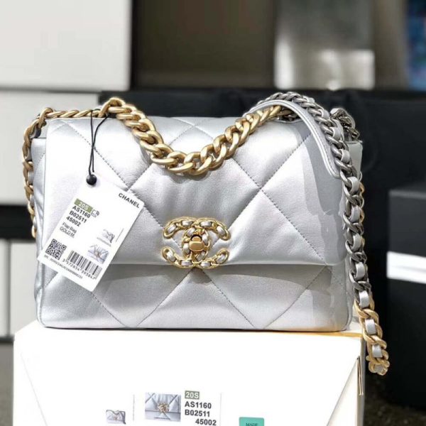 Replica Chanel 19 Flap Bag - Silver AS1160 - Image 8