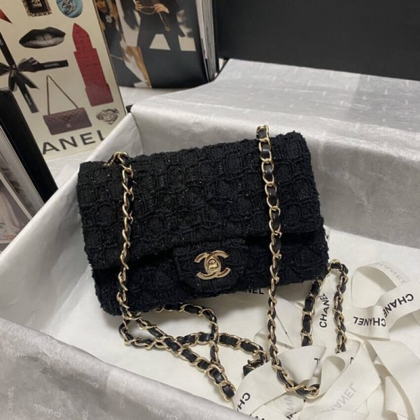 Replica Chanel Black Tweed Classic Flap Bag 20Cm 1116 - Image 2