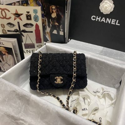 Replica Chanel Black Tweed Classic Flap Bag 20Cm 1116
