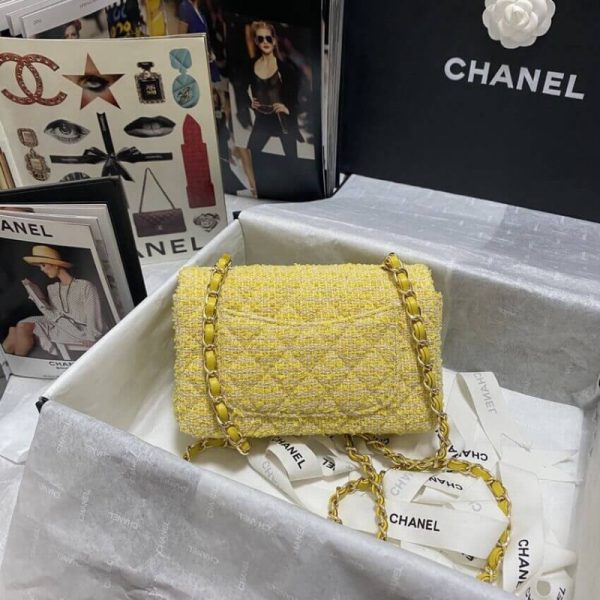 Yellow Tweed Replica Chanel 20Cm Classic Flap Bag 1116 - Image 2