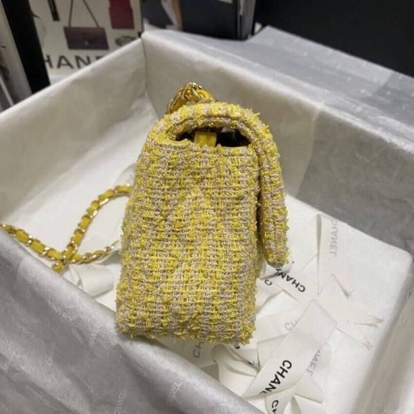 Yellow Tweed Replica Chanel 20Cm Classic Flap Bag 1116 - Image 3
