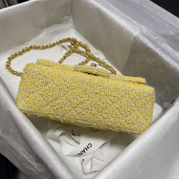 Yellow Tweed Replica Chanel 20Cm Classic Flap Bag 1116 - Image 4