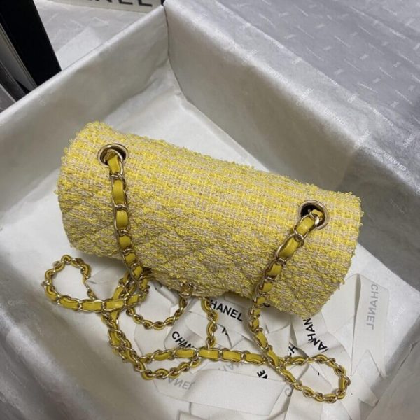 Yellow Tweed Replica Chanel 20Cm Classic Flap Bag 1116 - Image 5