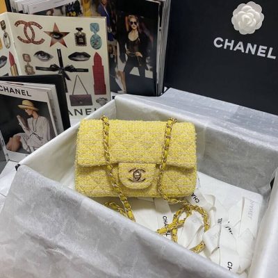 Yellow Tweed Replica Chanel 20Cm Classic Flap Bag 1116