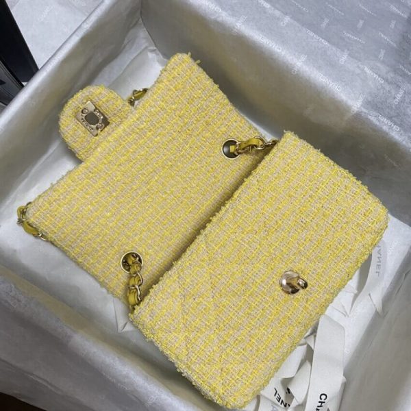 Yellow Tweed Replica Chanel 20Cm Classic Flap Bag 1116 - Image 7