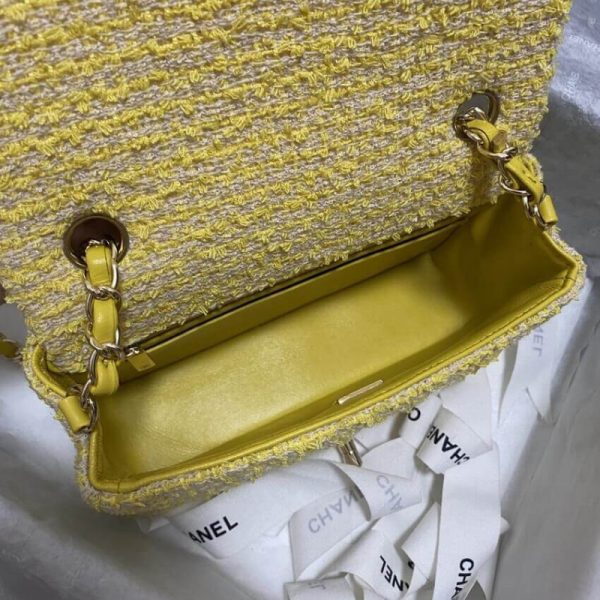 Yellow Tweed Replica Chanel 20Cm Classic Flap Bag 1116 - Image 8