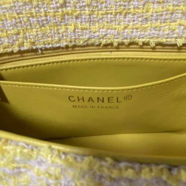 Yellow Tweed Replica Chanel 20Cm Classic Flap Bag 1116 - Image 9