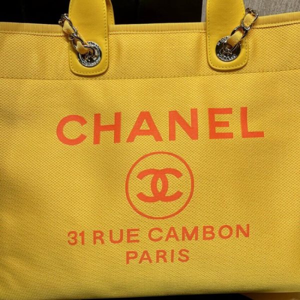 Replica Chanel Deauville Orange Yellow Large Shopping Bag - Image 3