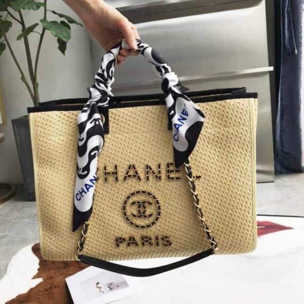 Chanel 21S Deauville Large Leather Woven Chain Shopping Bag Replica - Image 7