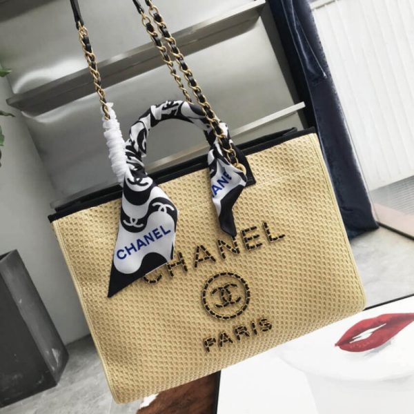 Chanel 21S Deauville Large Leather Woven Chain Shopping Bag Replica - Image 8
