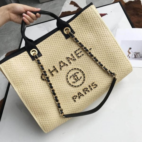 Chanel 21S Deauville Large Leather Woven Chain Shopping Bag Replica - Image 9