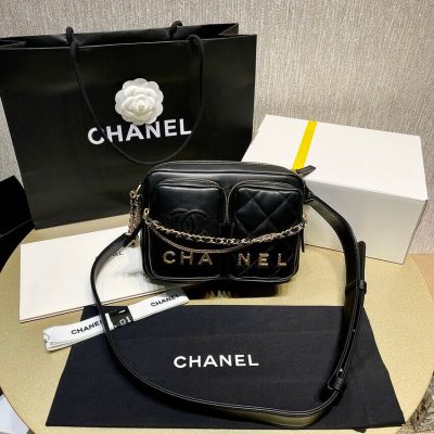 Replica Chanel Black Calfskin Leather Camera Case As2924