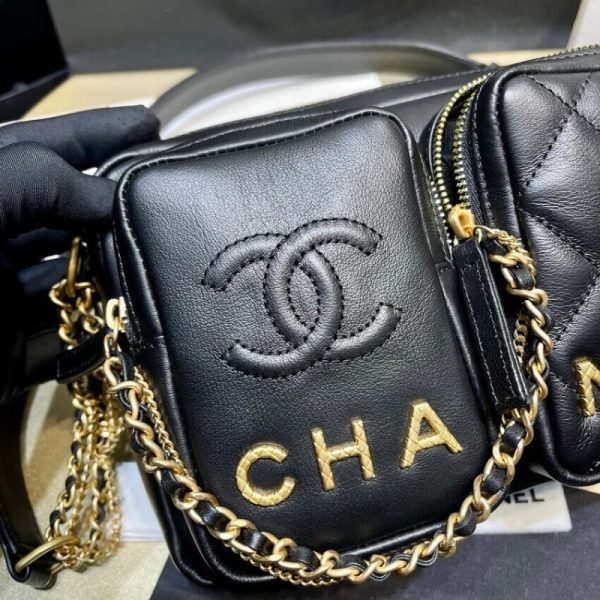 Replica Chanel Black Calfskin Leather Camera Case As2924 - Image 6