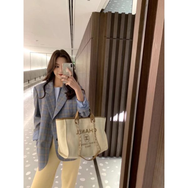 Replica Chanel Deauville Canvas Tote Bag with Pearl Accents - Image 2