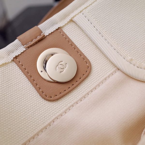 Replica Chanel Deauville Canvas Tote Bag with Pearl Accents - Image 11