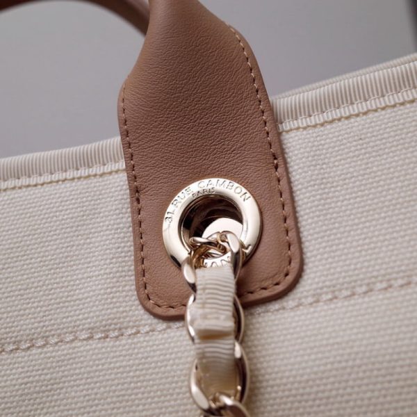 Replica Chanel Deauville Canvas Tote Bag with Pearl Accents - Image 5