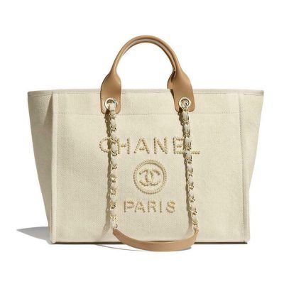 Replica Chanel Deauville Canvas Tote Bag with Pearl Accents