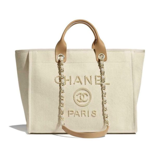 Replica Chanel Deauville Canvas Tote Bag with Pearl Accents