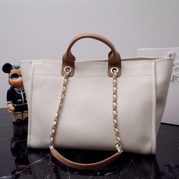 Replica Chanel Deauville Canvas Tote Bag with Pearl Accents - Image 8