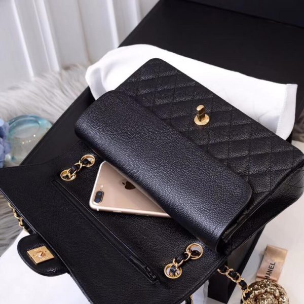 Black Replica Chanel Caviar Classic Flap Bag A01112 - Image 3