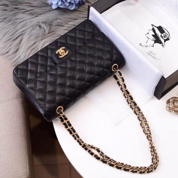 Black Replica Chanel Caviar Classic Flap Bag A01112 - Image 4