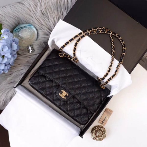 Black Replica Chanel Caviar Classic Flap Bag A01112