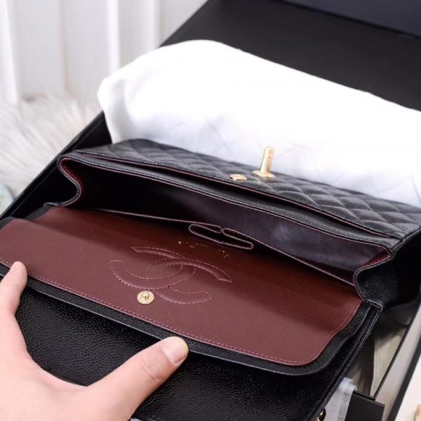 Black Replica Chanel Caviar Classic Flap Bag A01112 - Image 8