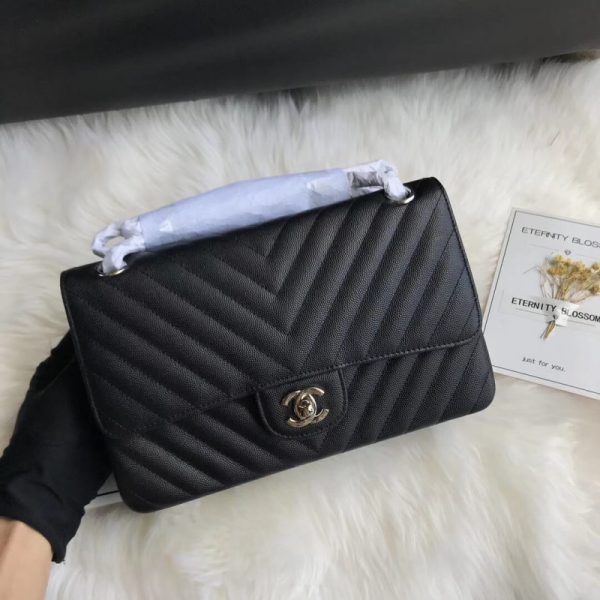 Chanel Chevron Caviar Classic Flap Bag - Black Replica A01112 - Image 2