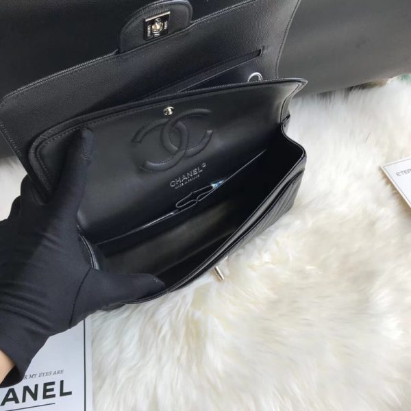 Chanel Chevron Caviar Classic Flap Bag - Black Replica A01112 - Image 3