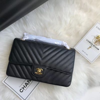 Chanel Chevron Caviar Classic Flap Bag - Black Replica A01112