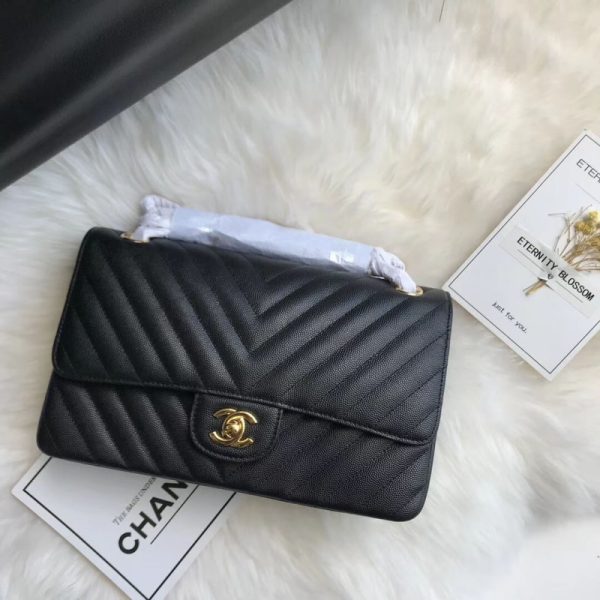 Chanel Chevron Caviar Classic Flap Bag - Black Replica A01112