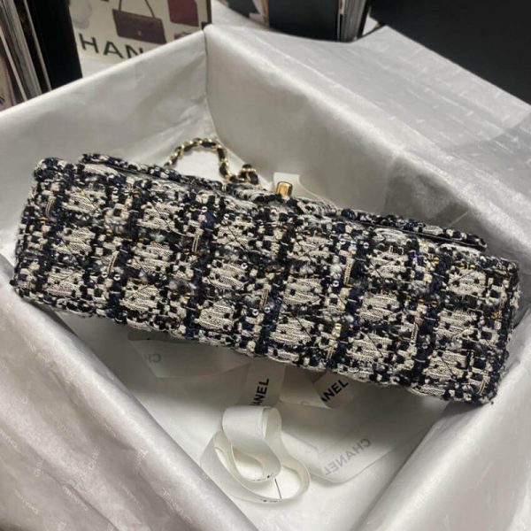 Chanel Classic Flap Black/Beige Glitter Tweed Replica 1112 - Image 4