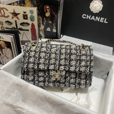Chanel Classic Flap Black/Beige Glitter Tweed Replica 1112