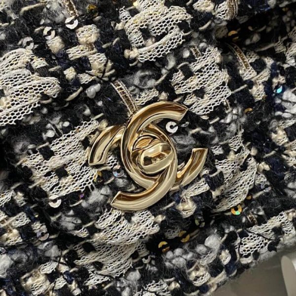 Chanel Classic Flap Black/Beige Glitter Tweed Replica 1112 - Image 6