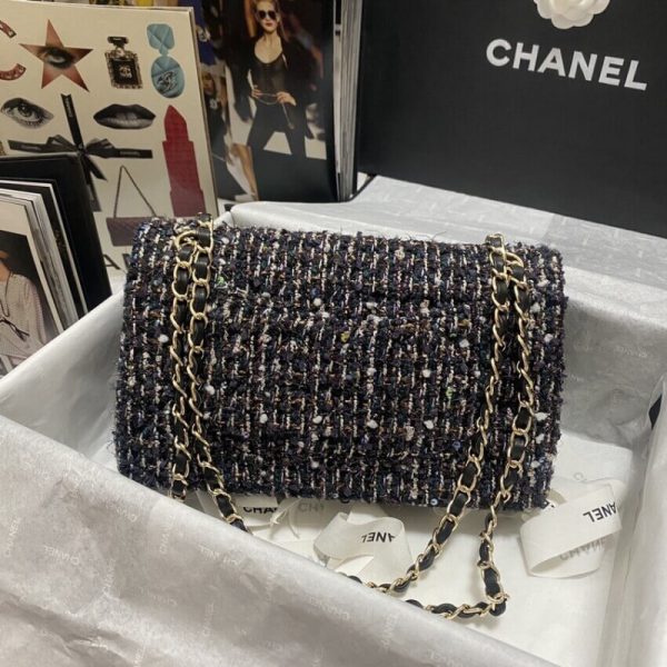 Replica Chanel Navy Blue Multicolor Glitter Tweed Flap Bag - Image 2