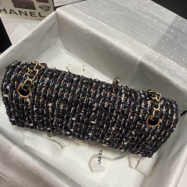 Replica Chanel Navy Blue Multicolor Glitter Tweed Flap Bag - Image 6