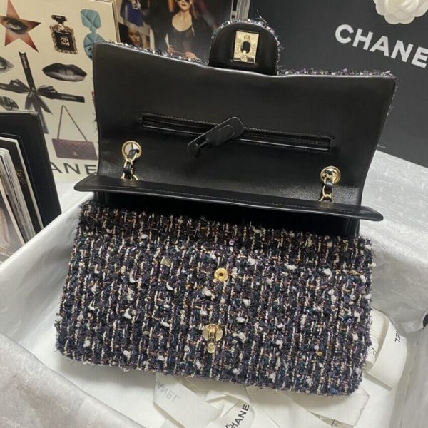 Replica Chanel Navy Blue Multicolor Glitter Tweed Flap Bag - Image 7