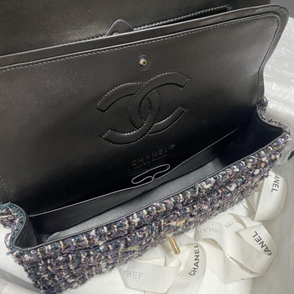 Replica Chanel Navy Blue Multicolor Glitter Tweed Flap Bag - Image 8