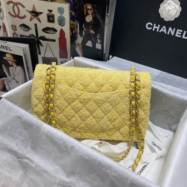 Chanel Classic Flap Bag Replica - Yellow Tweed 1112 - Image 2