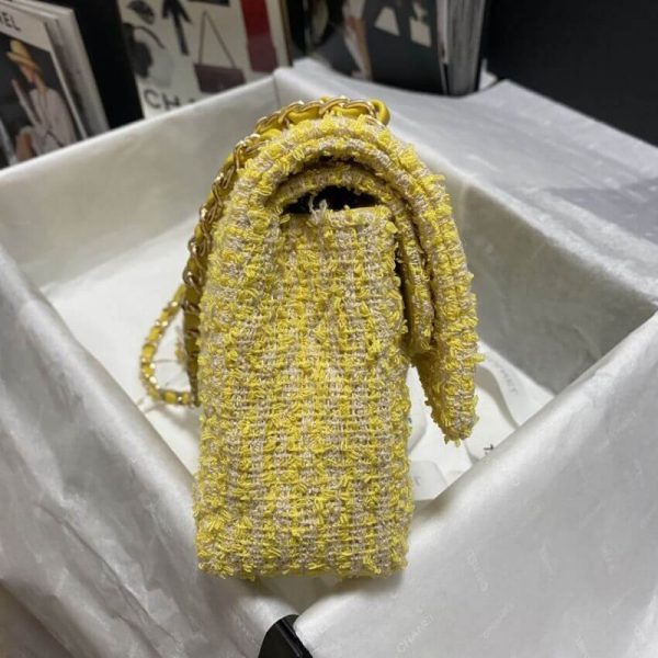 Chanel Classic Flap Bag Replica - Yellow Tweed 1112 - Image 3