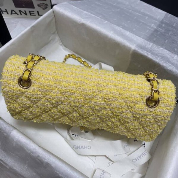 Chanel Classic Flap Bag Replica - Yellow Tweed 1112 - Image 4