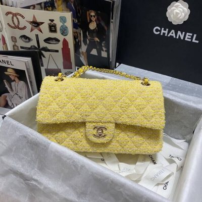 Chanel Classic Flap Bag Replica - Yellow Tweed 1112