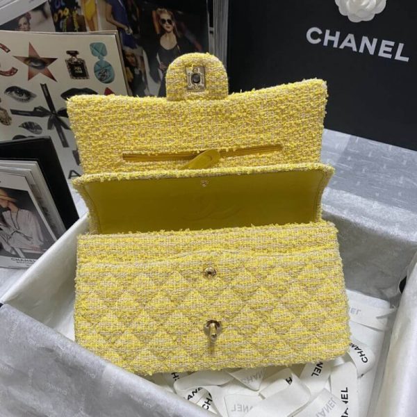 Chanel Classic Flap Bag Replica - Yellow Tweed 1112 - Image 7