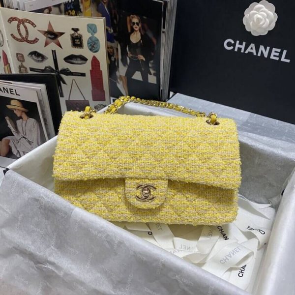 Chanel Classic Flap Bag Replica - Yellow Tweed 1112