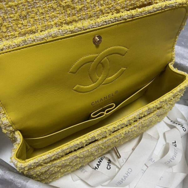 Chanel Classic Flap Bag Replica - Yellow Tweed 1112 - Image 8