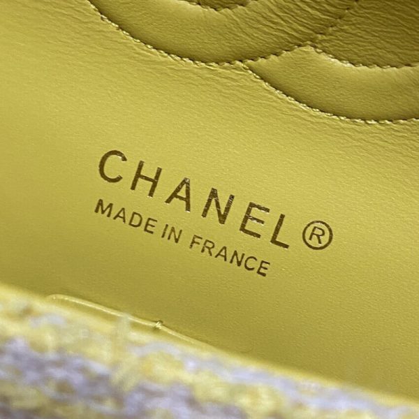 Chanel Classic Flap Bag Replica - Yellow Tweed 1112 - Image 9