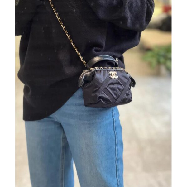 Black Replica Chanel Nylon Grosgrain Clutch with Chain Ap2669 - Image 2