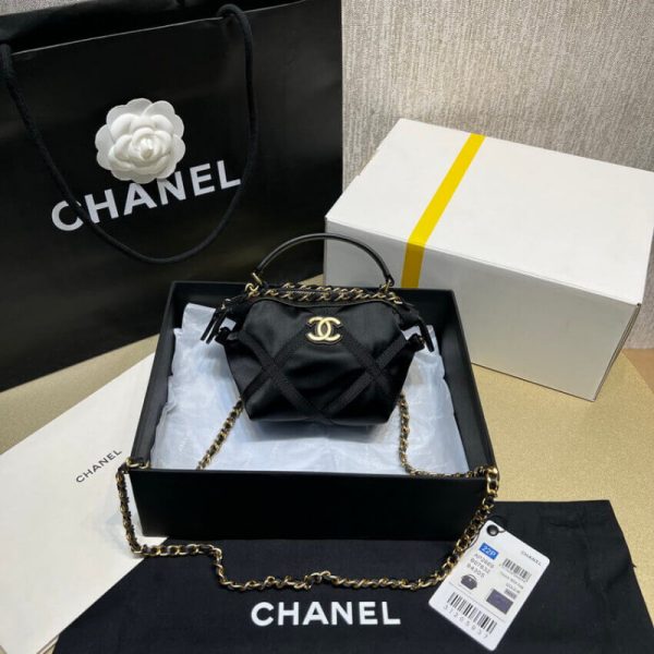 Black Replica Chanel Nylon Grosgrain Clutch with Chain Ap2669 - Image 4